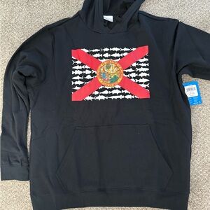 Columbia Black Graphic Hoodie with Red and White Design